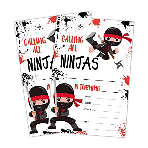 LWBEO 20 Birthday Invitation Cards With Envelopes? Happy Birthday Celebration Invitation for Boys or Girls,Ninja Boys Warrior Party Birthday Party Supplies -A43