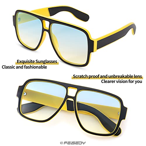 FEISEDY Retro 70s Oversized Pilot Sunglasses Women Men Plastic Vintage Square Frame B29544