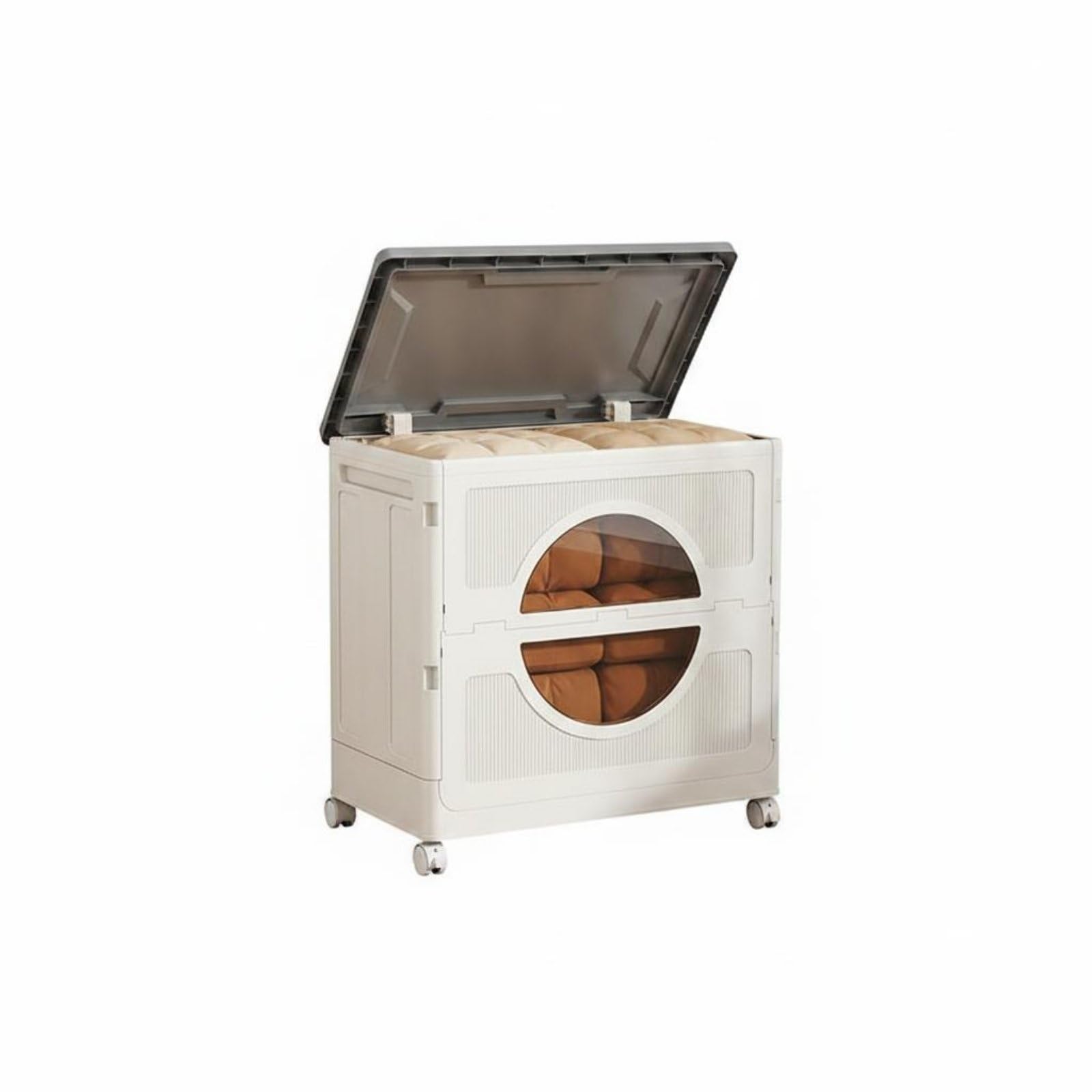 kowaku Contenedor de Almacenamiento Infantil Baúl Organizador Caja de Juguetes Plegable con Tapa Que 90° Acceso Práctico y Ruedas para Desplazamiento, Gris Transparente