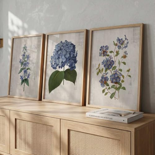 Image of kotart Home Decor Floral Painting Decorative Wall Art | Aesthetic Poster With Frame For Living Room Bed Room Hotel Wall Decor Digital Reprint Set of 3 (19X25 inch)