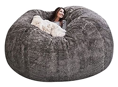 EKWQ 7ft Bean Bag Chair Cover,(No Filler) Durable Comfortable Bean Bag Chair PV Fur Bean Bag Sofas Faux Fur Sofa Living Room Sofa Bed (Light Grey)