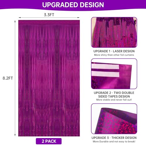 Image of 2 Pack 3.3 x 8.2 ft Tinsel Foil Fringe Curtain Backdrop, Upgraded Purple Glitter Metallic Streamers Backdrop Curtains for Birthday, Mermaid, Butterfly, Star, Space Galaxy Themed Party Decorations