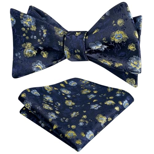 Image of Alizeal Mens 2pcs Floral Pattern Bow Tie Set | Self-tied Pocket Square Colorful Perfect for Weddings Proms Business