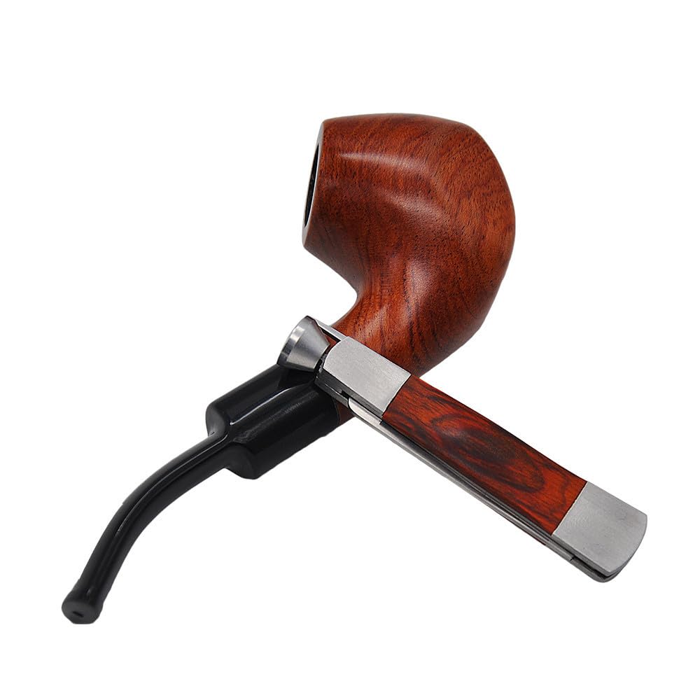 Strumento 3 in 1 per la pulizia della pipa, in legno rosso, in acciaio inox, alesatore per tabacco per bloccare la canna fumaria