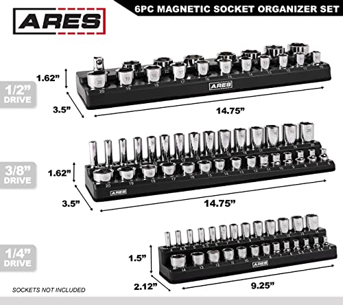 Image of ARES 60160 6-Pc Black /Green Metric /SAE Magnetic Socket Organizer
