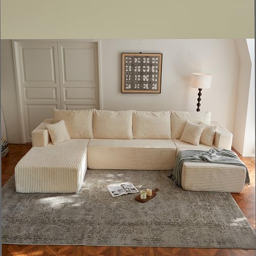 Image of 133 inch Modular Sectional Sleeper Sofa, Modern Cloud Sectional Sofa Couch with Ottoman and Storage, U Shape Boneless Couches for Living Room, Free Combination, No Assembly Required,Beige