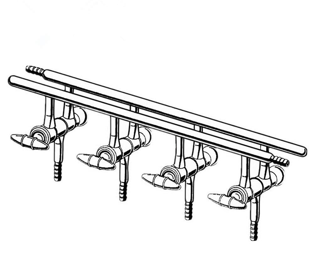 Distribuidor de gas al vacío de doble colector de vidrio for laboratorio con llave de paso de vidrio sólido de 4 puertos for aplicaciones de línea Schlenk