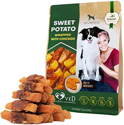 Dog Sweet Potato Wrapped with Chicken & Pet Natural Chew Treats - Grain Free Organic Meat & Human Grade Dried Snacks in Bulk - Best Twists for Training Small & Large Dogs - Made for USA (Sweet Potato)