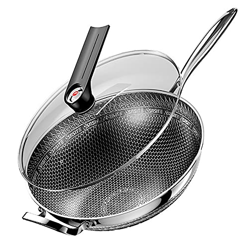 RXDRO SartéN Antiadherente Wok para El Hogar De Acero Inoxidable con Estructura De Panal, Adecuada para Todas Las Estufas En Cocinas DoméSticas, FáCil De Limpiar Cover