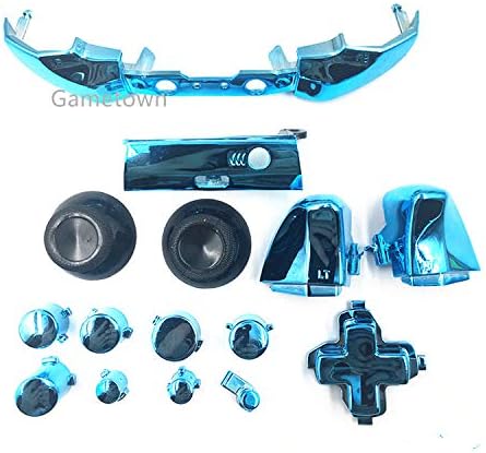 Gametown Bumper Triggers Buttons Thumbsticks Dpad Set + LB RB LT RT for Xbox One Slim Xbox One S Controller-Chrome Blue.
