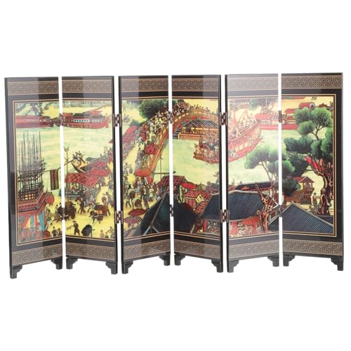SAFIGLE Mini Biombo Plegable Pequeño Estilo Chino, Madera Lacada, Pantalla Divisoria Tradicional, Decoración para Sala y Dormitorio, Adorno Compacto para Hogar y Oficina, 6 Paneles