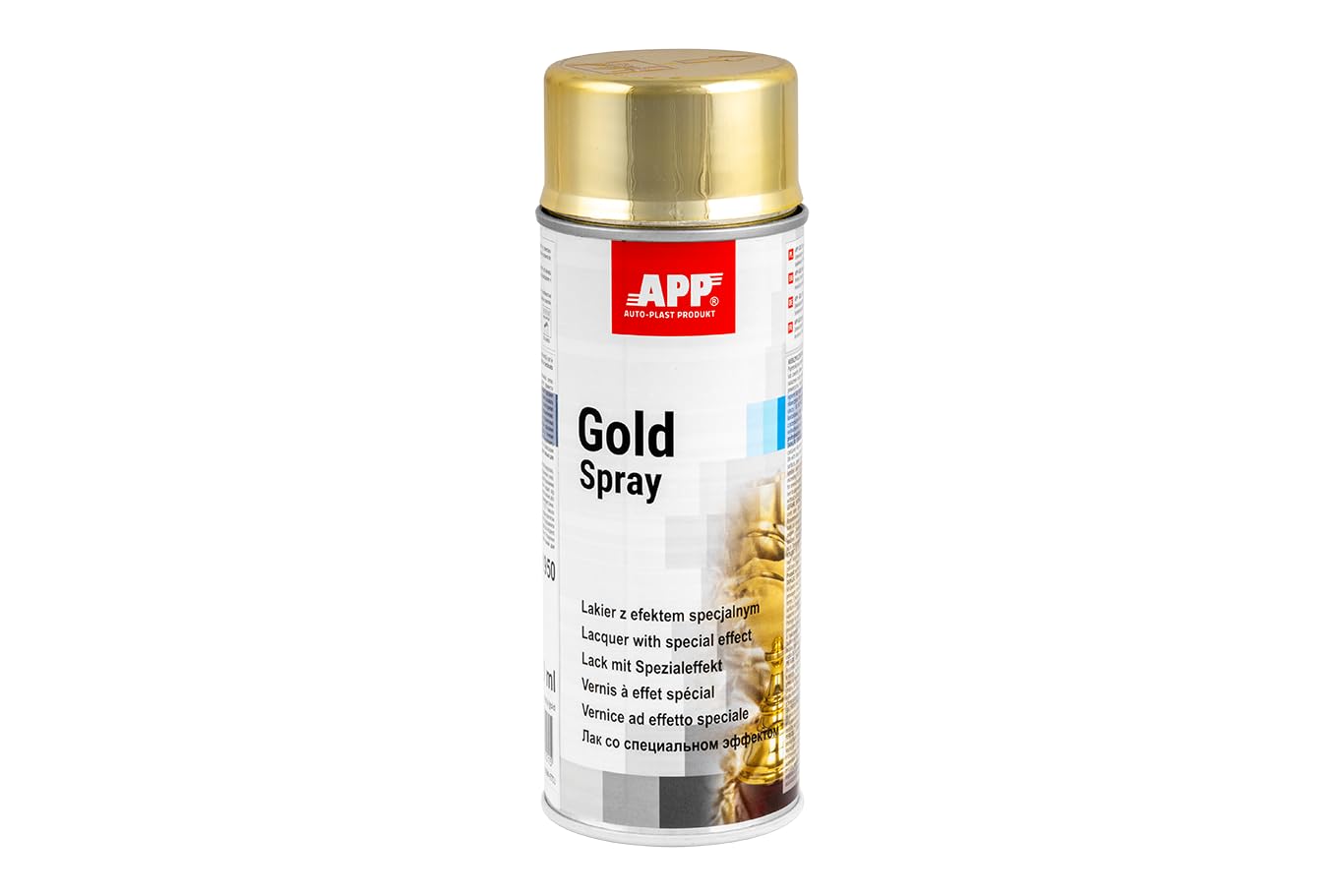 APP Gold Spray | Bombe Dorée | Finition effet d'or lisse | Facile à appliquer sur métal, bois, verre ou plastiques adaptés | Vernis décoratif acrylique à séchage rapide | 400 ml