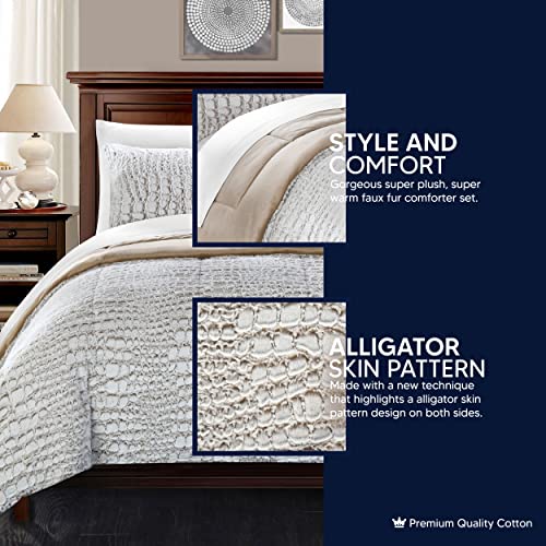 Chic Home 3 Piece New Faux Fur Collection With Mink Like Backing In Alligator Animal Skin Design Set, Queen (Comforter), Beige #TOP2