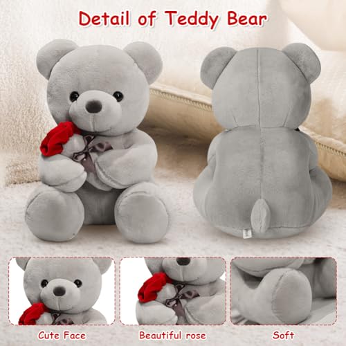Teddybär Plüsch Kuschelbär 23 cm Teddybär Klein, Teddy Bär mit Rose Stofftier Spielzeug Dekozimmer,Plüschtier Bär Kuscheltiere für Mädchen und Jungen,Geschenk für Weihnachten, Valentinstag, Geburtstag