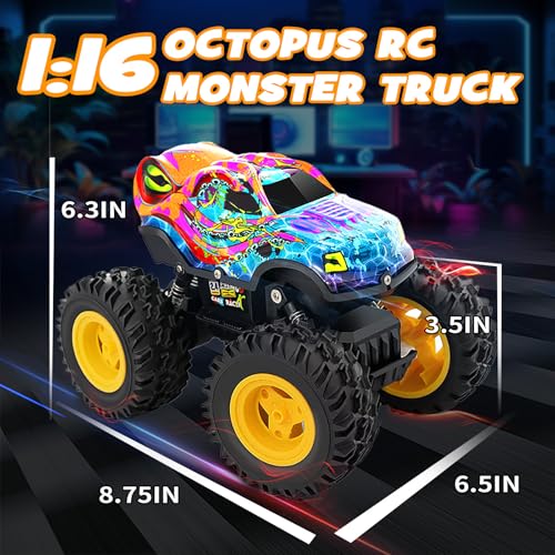 SUGFUT Remote Control Monster Truck Toys with Led Light Monster Truck Remote Control Car Rechargeable RC Monster Truck All Terrain for RC Truck Monster Trucks for Boys, Monster Truck Toys for Kids