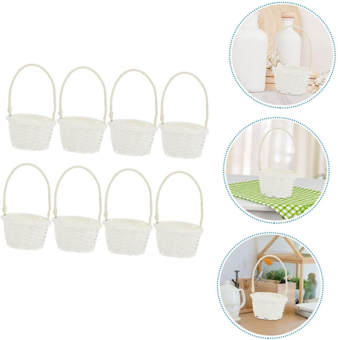 COLLBATH 8pcs White Plastic Rattan Handheld Storage Basket for Desktop image 2