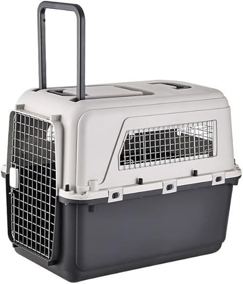 （20:00時点） AP LAB ペットキャリー IATA基準品 クレート 小型犬 から 大型犬 猫用 航空輸送対応 キャスター付き ハンドル付き 通気性 犬 猫 キャリーケース 水飲み皿付き (ハンドル付き L)