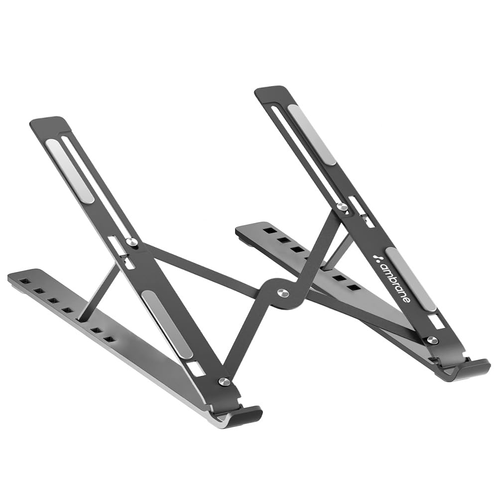 Ambrane Laptop stand with Metal Body, Portable & foldable Design & Height Adjustable OverHeating Protection for Dell, Mac Book Air/Pro, Lenovo, Acer, Hp, Asus & Other Laptop & tablets (Workpad, Black)