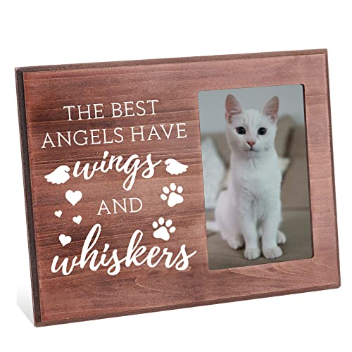 FINGERINSPIRE The Best Angels Have Wings and Whiskers Picture Frame 10x15cm Pet Memorial Picture Frame with Paw Prints Pattern Hanging/Tabletop Wooden Pet Sympathy Gift Frame for Loss of Dog or Cat