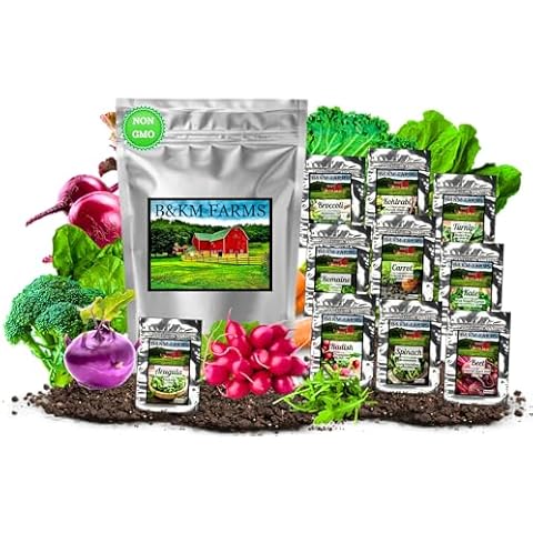 10 Pack Vegetable Seed Collection (Heirloom, Non-GMO, 10,000 Seeds) B&KM Farms. Cover