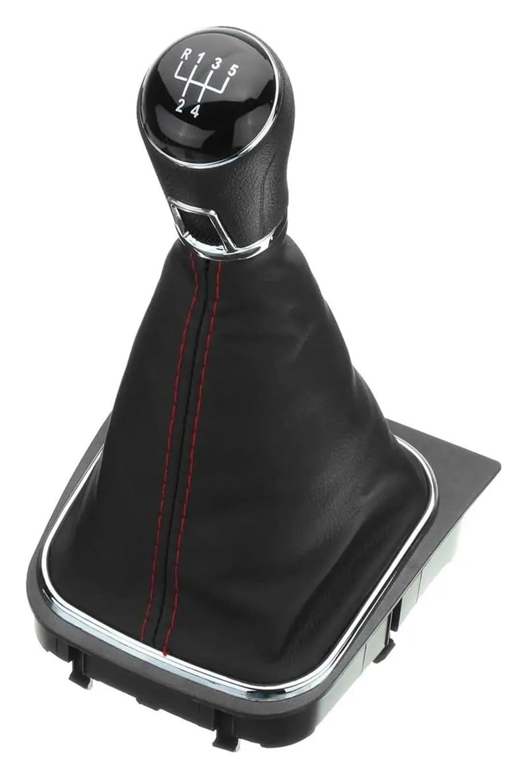 gangxiao Car Shift Gear Knob for VW for Golf for Jetta 5 6 Speed Car Gear Shift Knob Leather Gaiter Boot Cover Stick(5 Speed red line)
