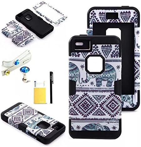 FLIN(TM) Fashion Elephant Tribe Pattern High Impact Case Cover For Apple iPhone 5C,W/ Anti Dust Plug(Color Random),LCD Film Screen Protector & Touch Stylus Pen, Black