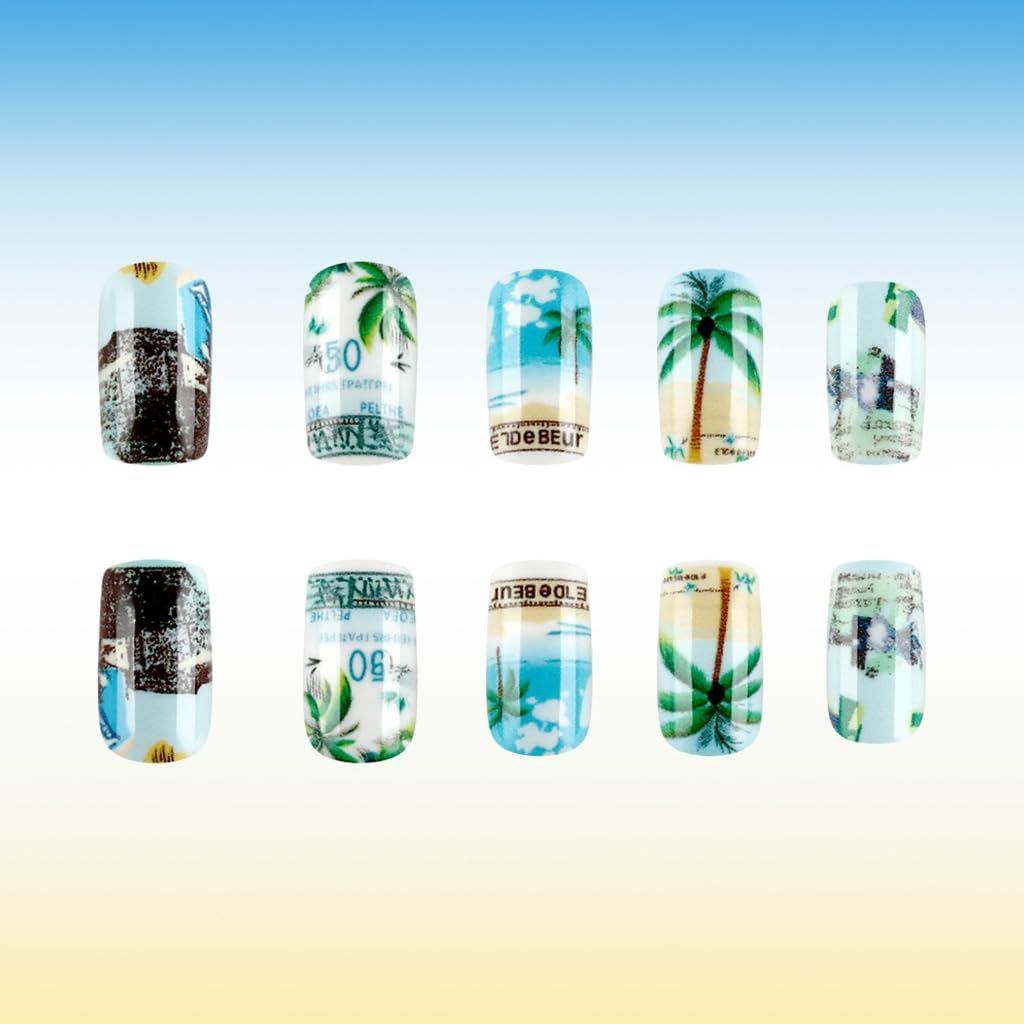 Coffin Fake Nails Artificial Nails False Nails Glues On Nails Coconuts Tree Designs French Nails Tips