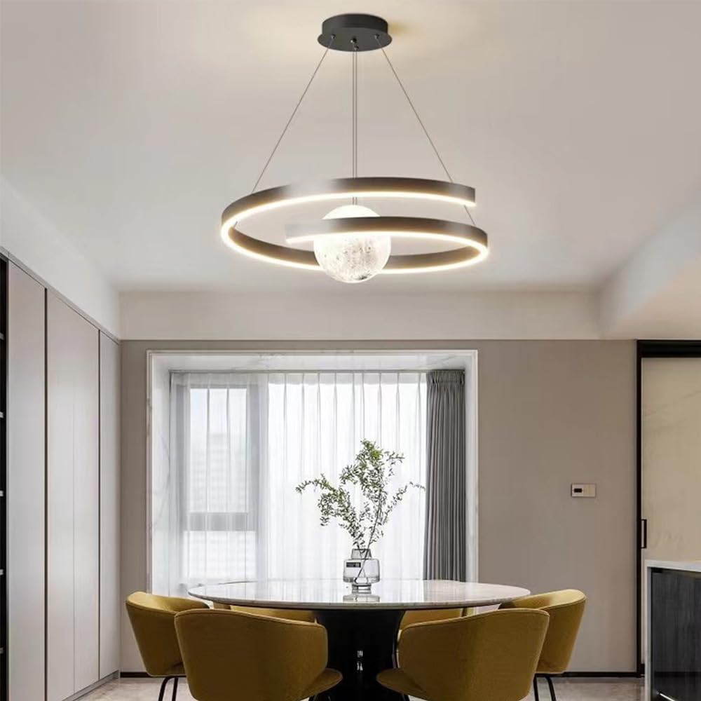 Mengjay LED Lampadari Sospensione Moderno,Lampadario LED a Spirale Con sfera lunare 3D,3 Temperature di Colore,Lampadario Camera da Letto Regolabile in Altezza Appendere le Luci (Nero)