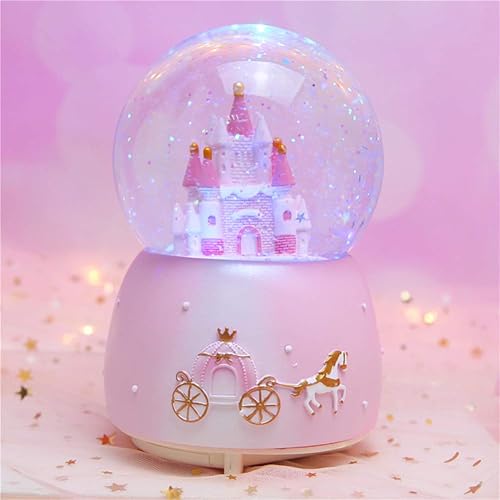 Miniatura 2 de Globos de nieve de castillo musical para regalo cajas de música de casa de nieve bolas de cristal giratorias de nieve automáticas con luces LED que