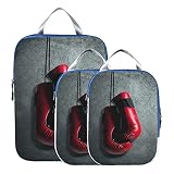 Rote Boxhandschuhe zum Aufhängen an der Wand als Ruhestand Concept 3 Set Packwürfel, wasserdichter Oxford-Stoff Organizer, Reiseverpackung, Kulturbeutel