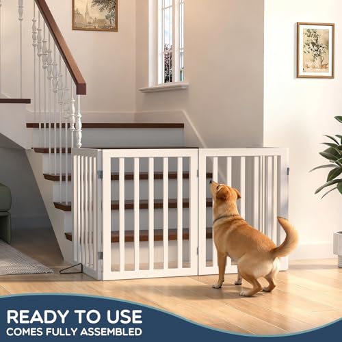 Homykic Bamboo Freestanding Dog Gate, No Assembly Pet Gate Indoor, 24”H x 75”W Extra Wide Foldable Puppy Barrier Fence with Support Feet for the House, Doorways Stairs, 4 Panels, No Drilling by Homykic - Image 3