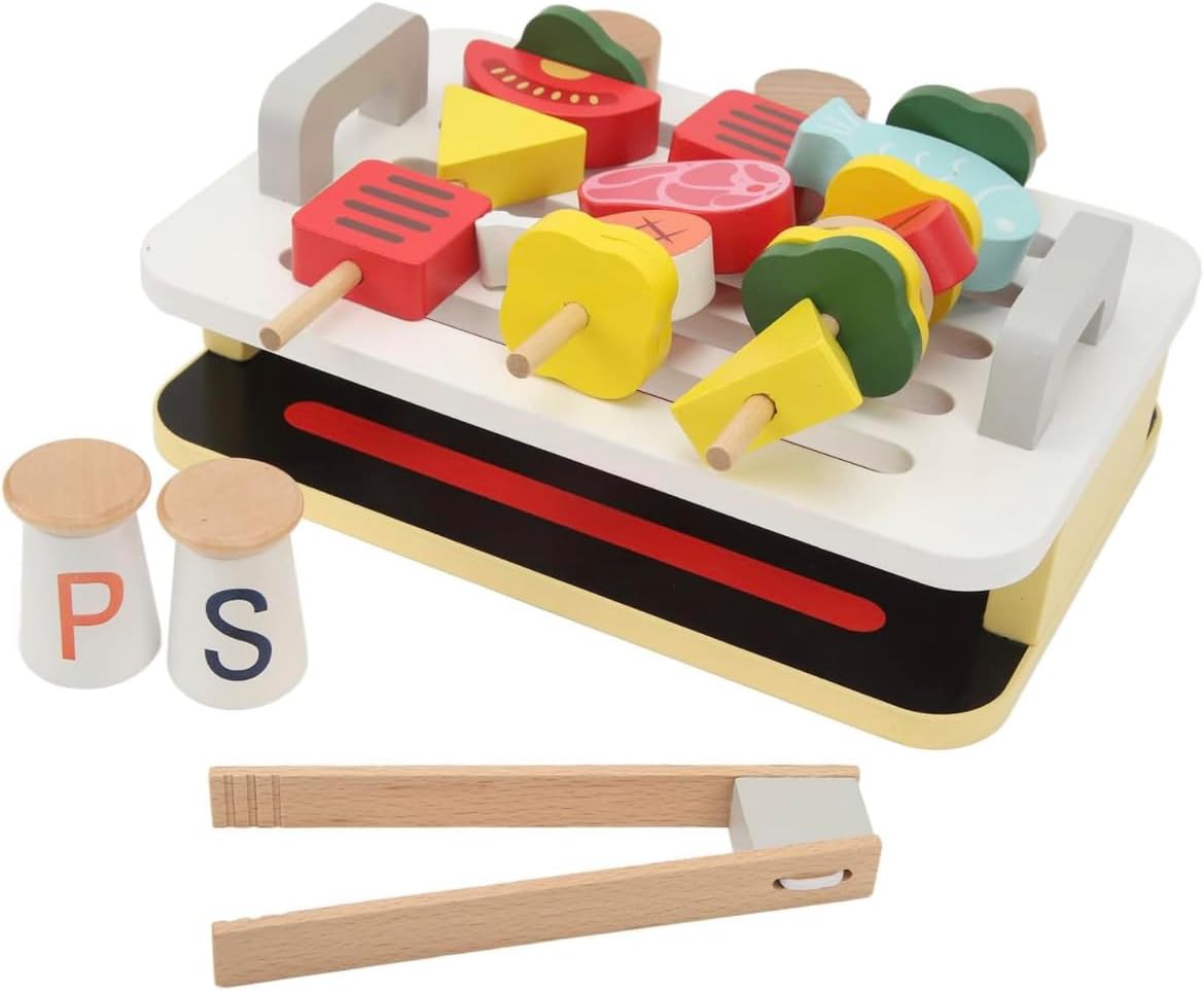 Wooden Barbecue Set - Pretend BBQ Grill With Realistic Food, Accessories & Utensils | Interactive Role-Play Toy for Kids | Perfect for Imaginative Cooking Fun