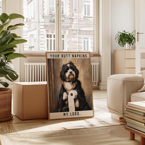 Image of aj decor Havanese Gothic Bathroom Wall Art Print Poster, Dog Pet Lover Picture Painting Artwork Bedroom Living Room Office Dining Room 151D (Havanese Gothic Bathroom, 11 inch W x 14 inch L, Wood Frame)