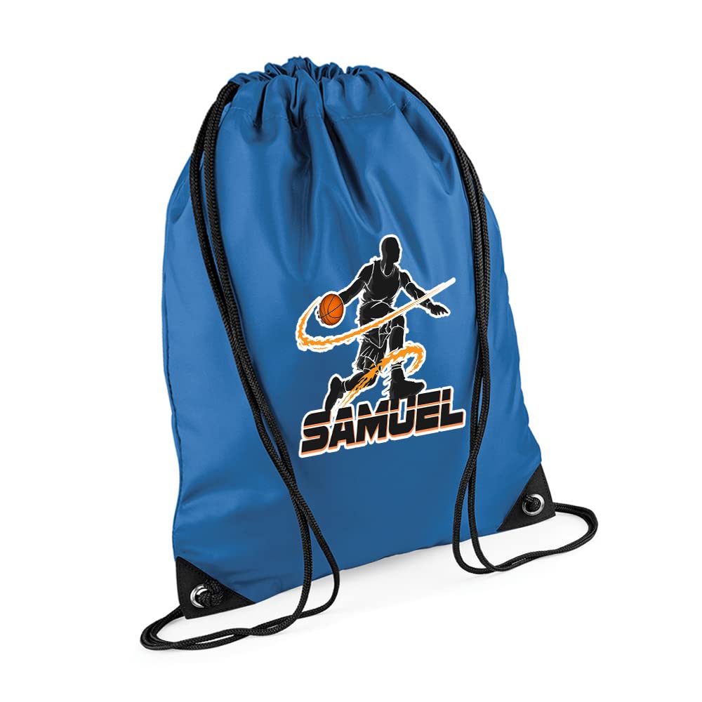 Personalised Basketball Player ANY NAME Sports Lover Gift for Men, Boy, Friend, Birthday present Drawstring Bag, PE Gym Kit Swimming, Sport Rucksack. (Sapphire Blue) — image 1