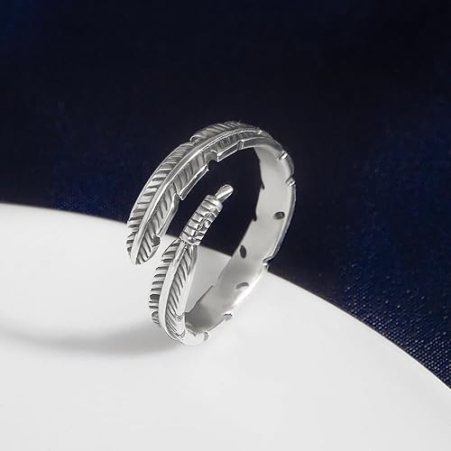 Miniatura 4 de Anillos de plumas de plata de ley 925 turquesa anillo ajustable vintage gótico acero inoxidable pluma anillo para mujer regalo