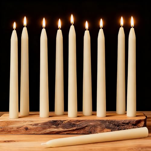 10-Pack 8 Clean White Pure Beeswax Taper Candles Holiday & Home Decor