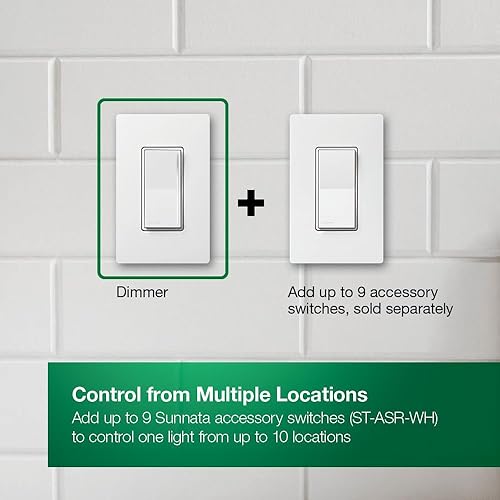 Vista 22 de Lutron Sunnata - Interruptor de atenuación táctil con tecnología LED avanzada para LED e incandescente, 3 vías/multiubicación, STCL-153MS-WH, blanco