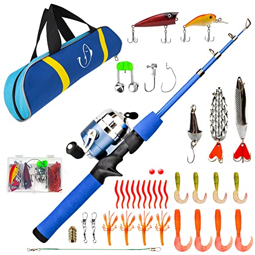 Beedove Canna da Pesca per Bambini, 1,2m Canne da Pesca Mulinello da Spinning con Borsa Esche Kit Pesca Accessori Borsa di stoccaggio, Attrezzatura da Pesca per Mare Acqua Dolce Stagno Fiume Ragazzi