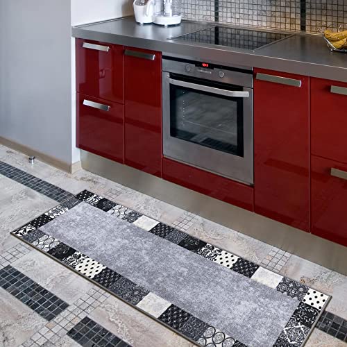 Ottomanson Cuisine Collection Tapis de Couloir de Cuisine antidérapant avec Dos en Caoutchouc Motif Coq 50,8 x 150,8 cm Gris à Carreaux Cover