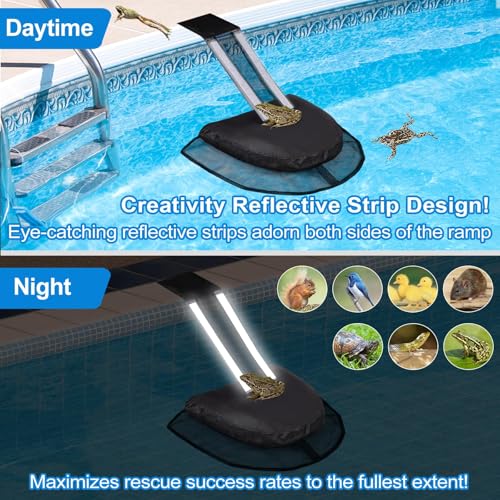 Image of LCHUANG Pro Frog Animal Life Saver Saving Escape Ramp Bridge Ladder for Swimming Pool Floating Small Wildlife Critter Duck Duckling Lily Pads Rescue Float Log Creature Pool Maintenance (Black-2Pack)