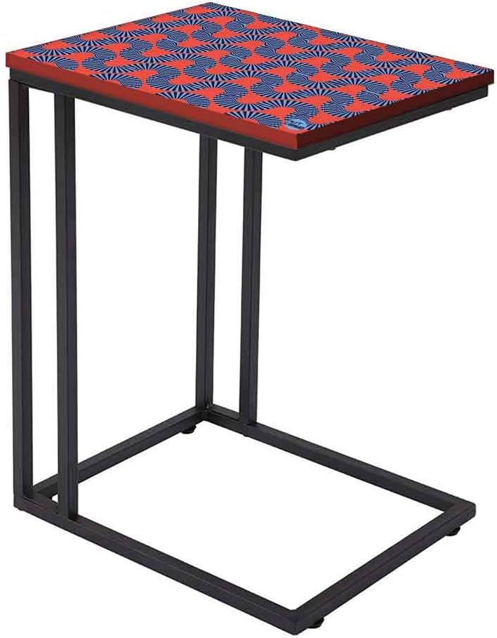 Nutcase Designer C Table for Sofa Side Table, Mobile Snack Table for Coffee Laptop Tablet, Slides Next to Sofa Couch, Outdoor Waterproof Printed Top with Metal Frame - Orange Retro Pattern