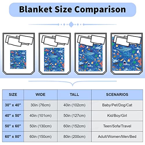 Ocean Blanket For Boys Girls Marine Life Throw Blanket Soft Fluffy Seahorse Dolphin Shark Ocean Theme Flannel Blanket Under The Sea Gift Plush Blankets Blue For Kids Toddler Birthday Decor 40X50 Inch #TOP6