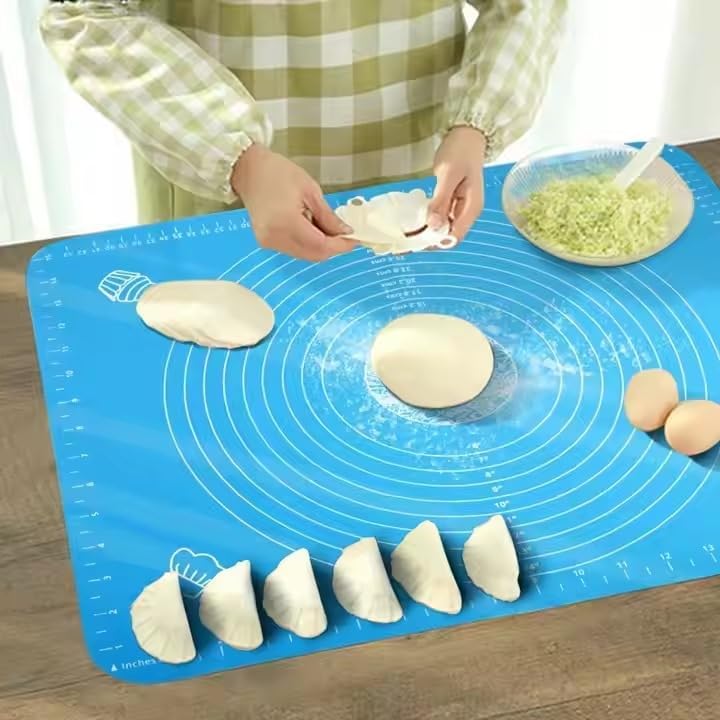 Image of LivingBasics 50x40 cm Silicone Roti Rolling Mat for Kitchen Non-Stick Chapati Dough Aata Kneading Mat with Measurement Guides /Food Grade Pad for Roti, Pizza, Paratha & Pastry (Blue, Pack of 1)