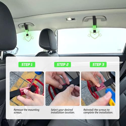 Image of 2 Pcs Devil Heart Shaped Car Handle Strap - JD M Drift Charm Rear Bumper Warning Ring Decor for Car Interior Exterior, Subway Bus Handle Accessory, Cute Heart Car Decor Gift (Luminous Green-Wing)