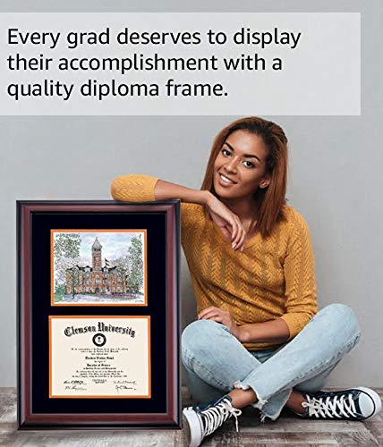 Ocm Diplomadisplay Premier Frame For West Virginia University Wvu Mountaineers | 11" X 14" Diploma Certificates | Navy/Gold Mat | Woodburn Hall Photograph | Graduation Gift #TOP3