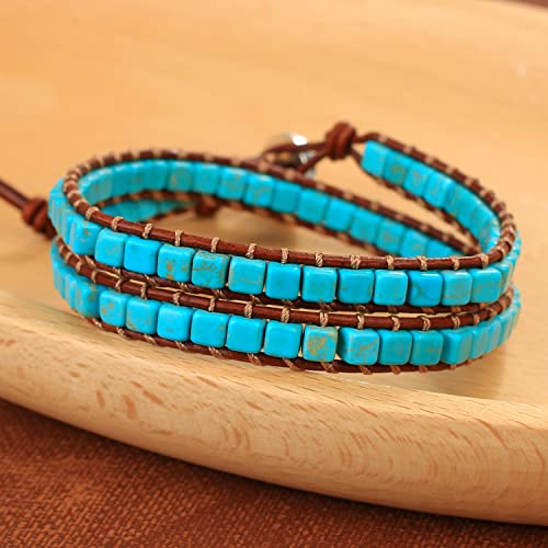 Image of KELITCH Natural Agate Onyx 2 Wrap Bracelets Handmade Leather Strand Bracelets Fashion Jewelry
