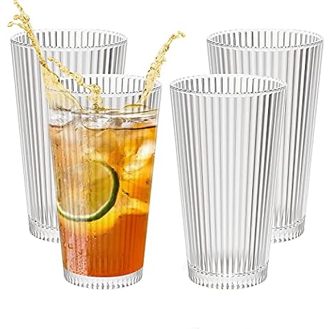 ALIMOTA Plastic Glasses 530ml Stackable Set of 4, Plastic Tumblers 18oz, Dishwasher Safe Tumblers Cups Acrylic Drinking Glasses, Water Juice Cocktail Glasses Camping Portable Cups Picnics BBQ Parties Cover
