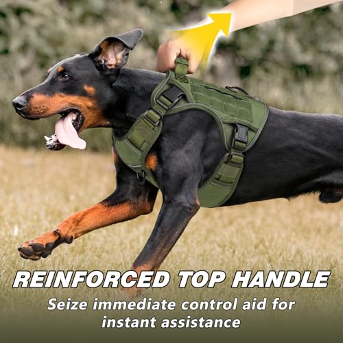 WINGOIN Tactical Dog Harness for Large Dogs, Heavy Duty No Pull Dog Harness with Handle, Adjustable Reflective Military K9 German Shepherd Big Size Dog Vest for Walking, Training, Hunting, Green (L) by WINGOIN - Image 3