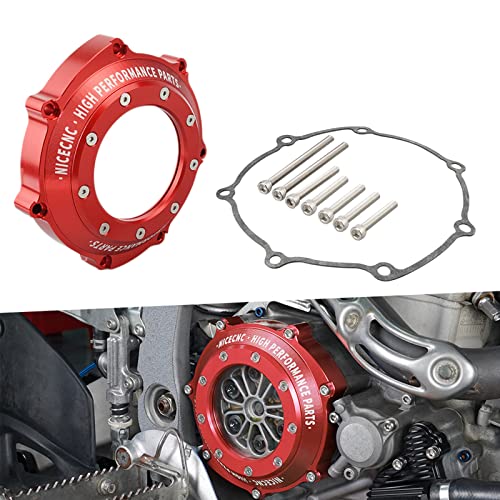 NICECNC Red Clutch Cover with Clear Window Crankcase Cover Compatible with Yamaha YFZ 450 2006-2009 2013 2017 YFZ450R 2009-2023 YFZ450X 2010-2011 Replacement for 5TG-15415-00-00, See Fitments