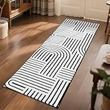 SHACOS Soft Cozy Fluffy Arch Pattern High Low Pile Runner Rugs 2'x6' Non Slip Washable Rug Runners Modern Geometric Arc Carpet for Bedroom Bathroom Hallway, Black White